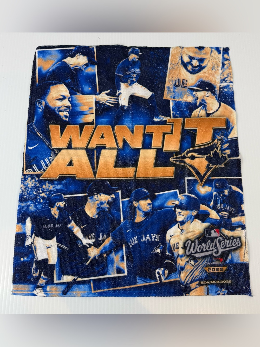 Toronto Blue Jays 2025 World Series Want It All Rally Towel SGA Light Blue Back